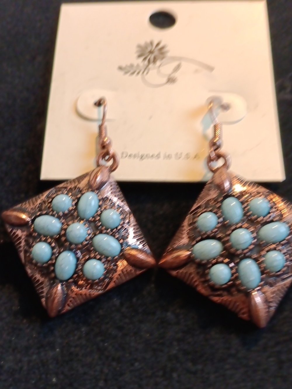 Turquoise Cluster Copper Drop Earrings - Women Jewelry